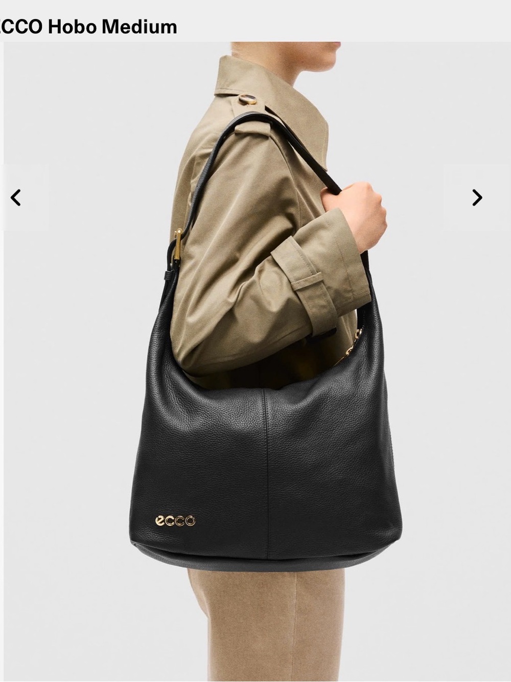 ECCO Black Pebbled Leather Hobo Bag with Gold Accents